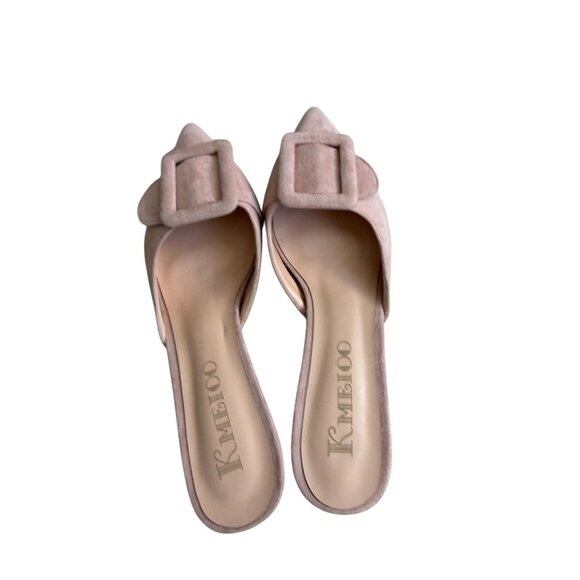 KMEIOO Pink Suede Buckle Kitten Heels Mules Size 7.5 - Picture 3 of 5